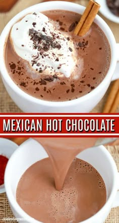 mexican hot chocolate is being poured into a cup