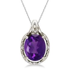 Oval Amethyst and Diamond Pendant Necklace 14k White Gold 3.00ct Necklaces Amethyst, Necklaces White, Necklaces Diamond, Journey Pendant, Diamond Chain Necklace, Solitaire Diamond Pendant, White Gold Pendant Necklace, Amethyst Necklace Pendant, Necklace Amethyst