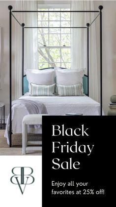 a black friday sale poster with a bed and pillows