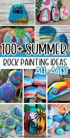 summer theme painted rocks Coastal Rock Painting Ideas, Painted Rocks Summer, Beach Theme Painted Rocks, Rock Painting Ideas Beach, Rock Painting Ideas Summer, Mermaid Rock Painting, Simple Painted Rocks, Summer Painted Rocks, Summer Rock Painting Ideas