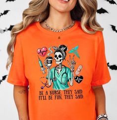 Welcom to Tiny Patients! This funny Halloween t-shirt is great for any nurse. Choose your color and size! Shipping in 1-3 days. Wear for Halloween and beyond! Bella and Canvas shirts are soft, cozy and sure to become a closet favorite! Design is digital to garment via heat press (sublimation) and will not fade or peel.  No vinyl lettering. Made with pre-shrunk 100% cotton. Can machine wash; tumble dry. New Nurse Gift, Retired Nurse, Nurse Tshirt, Nurse Halloween, Pediatric Nurse, New Nurse, Funny Nurse, Halloween Nurse, Nurse Shirt