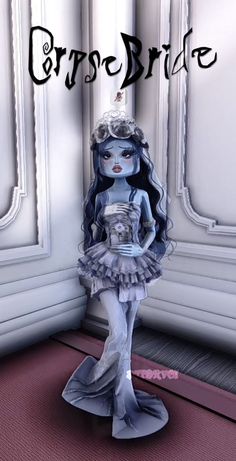 a paper doll is standing in front of a wall with the words corpse bride on it