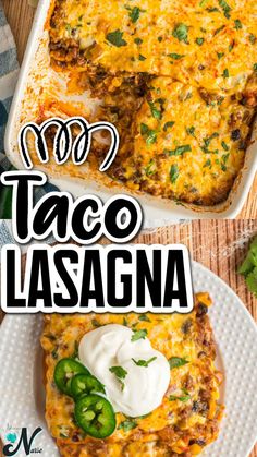 taco lasagna casserole with sour cream and jalapenos