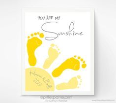 a card with yellow footprints and the words you are my sunshine