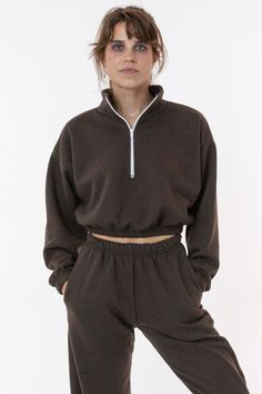 F396 - Flex Fleece Half Zip Cropped Pullover – Los Angeles Apparel Matching Sweats, Cropped Pullover, Favorite Sweater, Sweaters And Leggings, Crop Sweatshirt, Cotton Fleece, Bike Shorts, Half Zip, Sweater Jacket