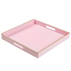 a pink and gold tray with handles