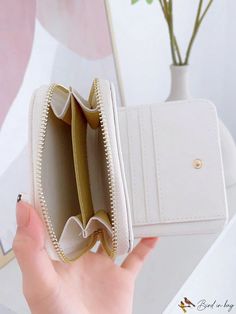 BirdinBag - Bifold Floral Pocket Wallet for Women - Compact and Stylish Zipper Purse Beige Zipper Pouch Wallet, Bifold Clutch With Zipper Closure For Daily Use, Daily Use Bifold Coin Purse With Zipper Pocket, Everyday White Coin Purse With Zipper Closure, Beige Coin Purse With Zipper Closure As Gift, Zipper Purse, Floral Pocket, Purse For Women, Applique Pattern