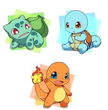 four different types of pokemon characters sitting next to each other