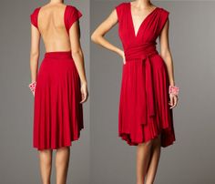 Tea length Convertible Dress in Red 126-- Made to order--Environmentally Friendly fabric Fits Dress, Tango Dresses, Tango Skirt, Latin Dress, Convertible Dress, Infinity Dress