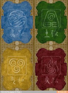 the four avatars are depicted in different colors and shapes, each with their own symbol