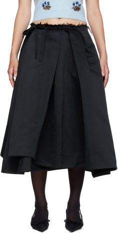 Polyester satin midi skirt. Pleats throughout. · Wrap construction · Frayed edge at waistband · Self-tie drawstring at waistband and interior · Asymmetrical hem Supplier color: Black Shushu Tong, Satin Midi Skirt, Mid Length Skirts, Polyester Satin, Pleated Midi Skirt, Asymmetrical Hem, Asymmetric Hem, Apparel Accessories, Womens Bottoms