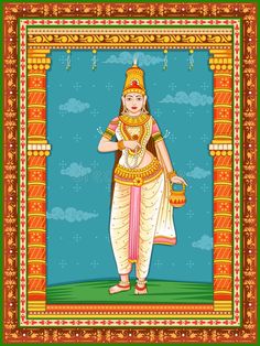 Goddess Brahmacharini, Floral Frame Background, Navratri Devi Images, Photoshop Design Ideas, Goddess Durga, Indian Goddess, Pichwai Paintings