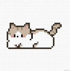 a cross stitch cat laying down on the ground with its paw up to it's chest