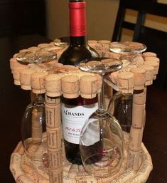 a wine bottle holder made out of corks