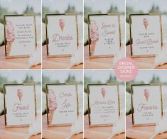 there are many pictures of ice cream cones on the card holders that have been placed in front of each other