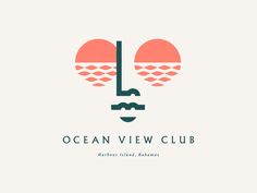 the ocean view club logo is shown on a white and blue background with an orange sun behind it