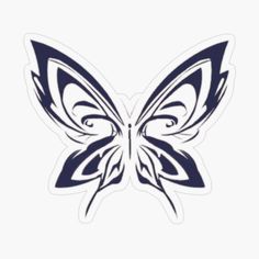 a blue and white butterfly sticker on a white background, with the wings spread out