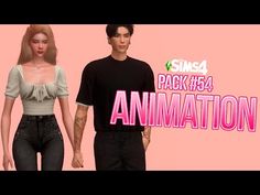 two people standing next to each other in front of a pink background with the words animation