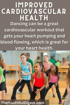 a group of people in a dance class with the words, improve cardiovasular health