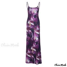 Olivia Mark - Fashionable Printed, Sexy Open Back, Slim Fit Spaghetti Strap Dress for Women Purple Spaghetti Strap Maxi Dress For Night Out, Fitted Purple Maxi Dress With Spaghetti Straps, Purple Fitted Maxi Dress With Spaghetti Straps, Cami Maxi Dress, Strap Dresses, Camisole Dress, Backless Maxi Dresses, Maxi Dress Party, Printed Maxi