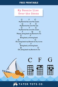 the printable song for children's book, my bonnie uses over the ocean