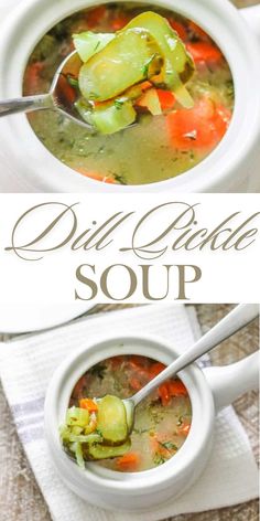 two bowls filled with soup sitting on top of a table