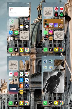 an iphone screen with several different icons on the front and back, along with text bubbles