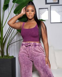 Streetwear High Waist Full-length Wide Leg Pants Casual Purple High Waist Activewear, Pink Cropped Bottoms For Loungewear, Pink Cropped Loungewear Bottoms, Casual Solid Cropped Pants, Casual Solid Color Cropped Pants, Casual Cropped Pants, Style Wide Leg Pants, Flat Pant, Fashion Flats