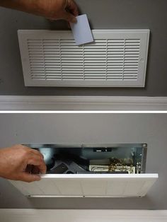 two pictures showing the same air conditioner being cleaned