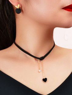 3pcs Retro Jewelry Set Black Tattoo Choker Heart Pendant Necklace Geometric Stud Earrings For Women Black         Women Fashion Jewelry, size features are:Bust: ,Length: ,Sleeve Length: Heart Charm Choker For Party, Party Heart Choker Necklace With Clavicle Chain, Valentine's Day Black Alloy Necklace, Black Heart-shaped Alloy Necklaces, Black Heart Alloy Necklace, Black Heart-shaped Alloy Necklace, Elegant Adjustable Black Heart Necklace, Black Jewelry For Valentine's Day Party, Trendy Black Heart Necklace With Clavicle Chain