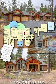 this is an image of the floor plan for a mountain home with 3 car garages