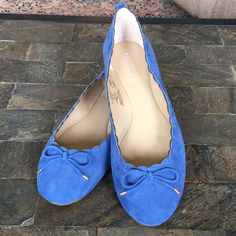 Super Cute Blue Suede Flats. Nicely Cushioned. Never Worn. Original Owner. Size 9.5 Wide. Blue Closed Toe Flats For Spring, Blue Synthetic Flats, Blue Medium Width Closed Toe Flats, Blue Pointed Toe Flats For Spring, Blue Suede Flats With Round Toe, Blue Suede Round Toe Flats, Suede Flats, Flat Color, Blue Suede