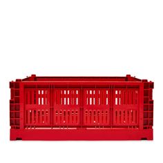 a red plastic crate on a white background