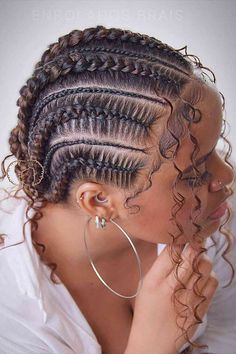 Ghana Braids with Organic Curls for Black Ladies Up Do Hairstyles With Braids, Goddess Cornrows With Curls, Short Cornrows With Curls, Ghana Weaving Styles Hairstyles, All Back With Natural Hair, Braids Into Buns For Black Women, All Back Cornrows Hairstyles With Curls, Corn Braids Black Women, Ghana Braids Hairstyles Cornrows