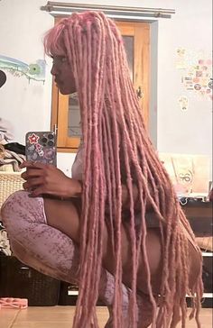 • hair color ideas  • spring hairstyles  • cute hairstyles  • pink hairstyles  • cartoon hairstyles  • Aesthetic hairstyles  • fashion  • black hairstyles Curly Hairstyles Dyed Pink, Black Women Hair Salon Aesthetic, Braids With Makeup, Emerald Green And Pink Hair, Earthy Dreadheads, Hime Cut Braids, Wolf Cut Locs, Mullet Locs, Unique Hairstyles For Black Women