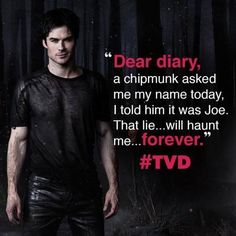 a man standing in front of a forest with the words dear diary written on it