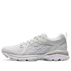 the asics running shoe in white and grey