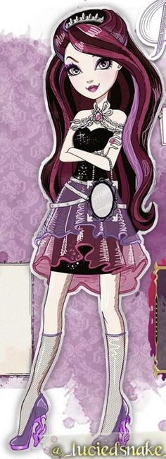 a drawing of a girl with long hair and purple dress holding a tennis racquet