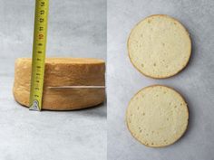 two pieces of bread next to a measuring tape