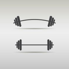 two black and white dumbbells on gray background