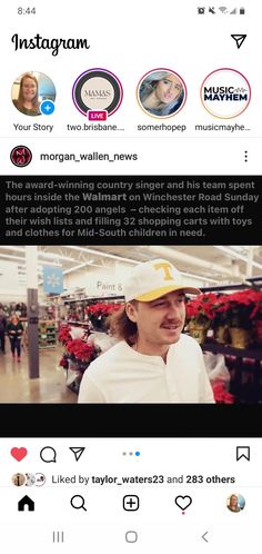 the instagram page on instagram com shows an image of a man wearing a yellow hat