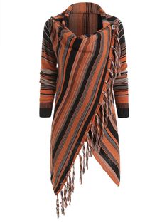 Asymmetrical Fringe Hem Striped Cardigan - Multi-D - 4841683924 - Women's Clothing, Women's Sweaters, Women's Cardigans  #WomensCardigans #Women's #Clothing # #Women's #Sweaters # #Women's #Cardigans Stripe Cardigan Outfit, Boho Chic Fall, Shawl Sweater, Retro Sweatshirts, Pullover Cardigan, Cardigan Outfits, Kinds Of Clothes, Sweaters Online, Printed Cardigan