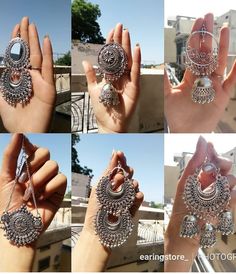 Silver Earrings Outfit, Silver Jewelry Accessories, Oxidised Silver Jewelry, Oxidized Silver Earrings, Indian Jewelry Earrings, Antique Jewellery Designs, Antique Silver Jewelry, Fancy Jewellery Designs, Silver Jewellery Indian