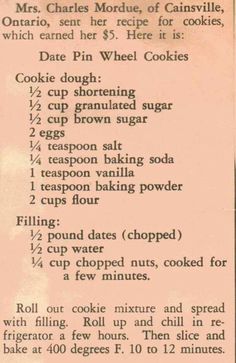 a recipe for cookies with instructions on how to bake it and what to use them