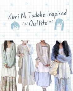 Skirts Dresses Outfits, Pants And Dress Outfit, Cute Shojo Outfits, Blue Shoujo Girl Outfit, Casual Angelcore Outfits, White And Blue Skirt Outfit, White Long Pants Outfit, Flowy Layered Outfit, Shoujo Style Outfits