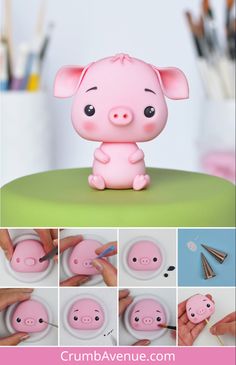 a pink pig is sitting on top of a green table