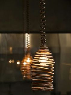 some lights that are hanging from a ceiling