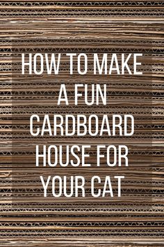 the words how to make a fun cardboard house for your cat are in white letters