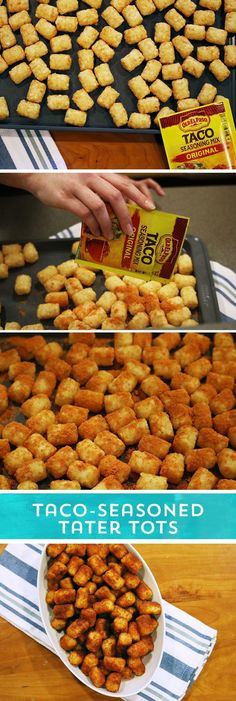 taco seasoned tater tots are being made in the oven and then baked