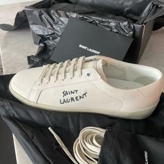 Bought New For $745. Size 38 1/2. Never Worn, Still In Original Box. Extra Shoe Laces And Dust Bags Included. From Ysl Website Description: Low-Profile, Distressed Sneakers Made With Organic Cotton Canvas And Leather With Stitched Saint Laurent Along Outer Side And Saint Laurent Signature Embossed Back Tab. Saint Laurent Shoes Sneakers, Ysl Sneakers, Distressed Sneakers, Saint Laurent Sneakers, Yves Saint Laurent Men, Yves Saint Laurent Shoes, Ysl Shoes, Black Leather Sneakers, Asics Running Shoes